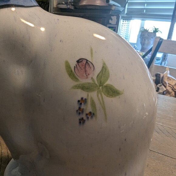 CUTE Vintage N.S. Gustin Hand Painted Wite Ceramic Cat Floral Pattern 14" - Picture 6 of 9